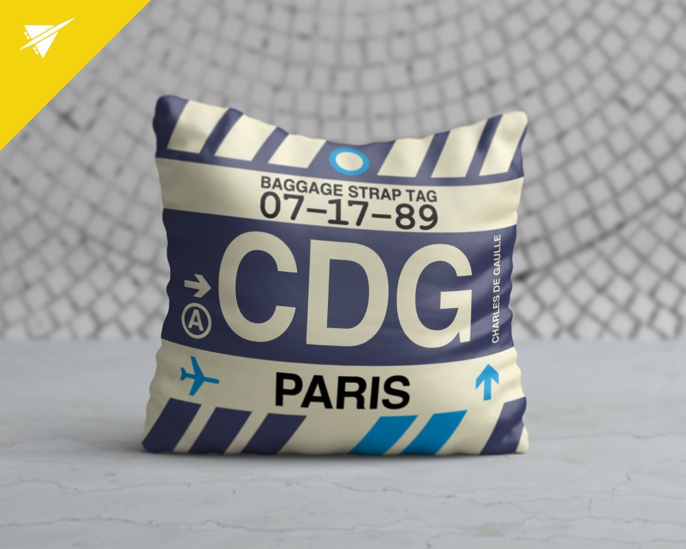 A cosy Valentine's gift idea is this vintage bag tag style cushion featuring an airport code and the name of the city. The perfect Valentine's gift idea for travel lovers!