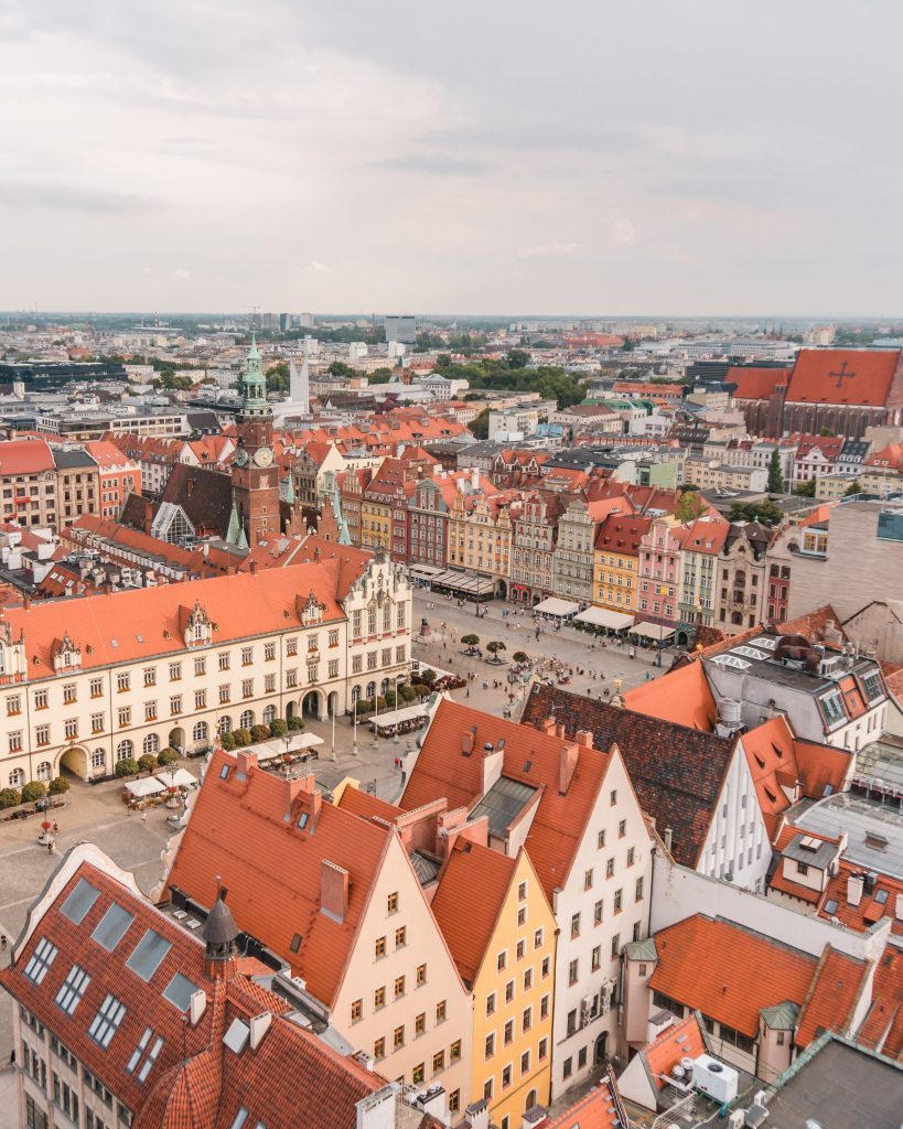 The views from the church tower over the market square is iconic in Wroclaw